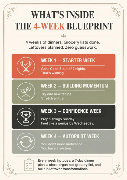 The 5 PM Rescue: 4-Week Dinner Blueprint & Grocery Planner (Digital Download)
